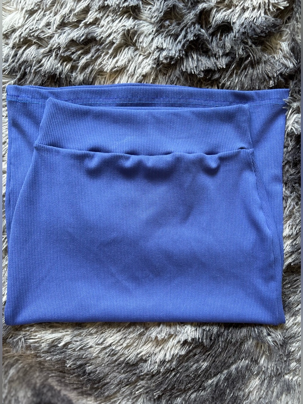 Blue Ribbed Knit Midi Pencil Skirt
